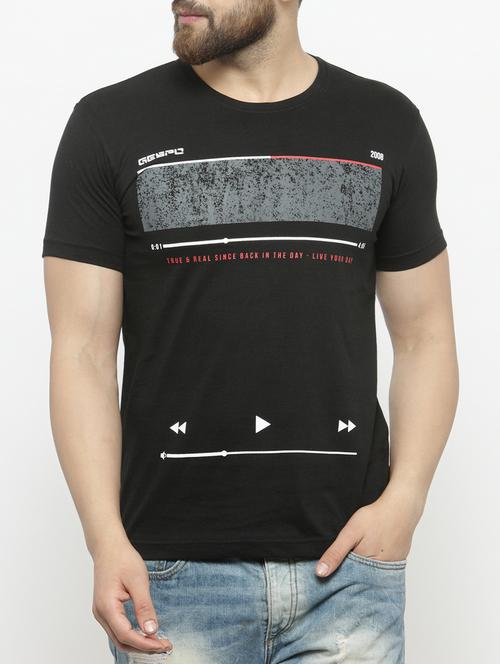black cotton front print t-shirt - 15160944 - Very Small Image - 1
