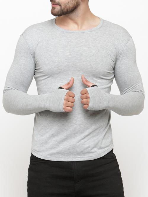 grey solid thumb hole t-shirt - 15160948 - Very Small Image - 1