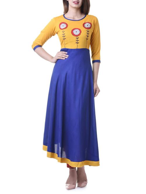 blue viscose flared kurta - 15162592 - Very Small Image - 1