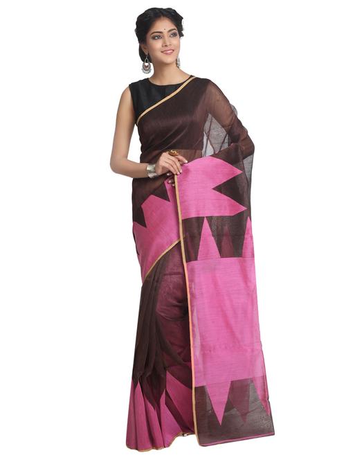 pinkloom brown linen silk saree with blouse - 15162730 - Very Small Image - 1