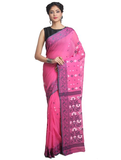 pink cotton handloom saree with blouse - 15162768 - Very Small Image - 1