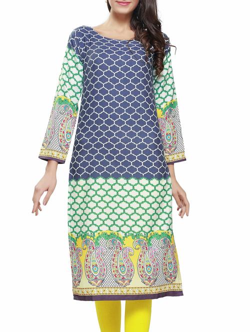 blue crepe straight kurta - 15163093 - Very Small Image - 1