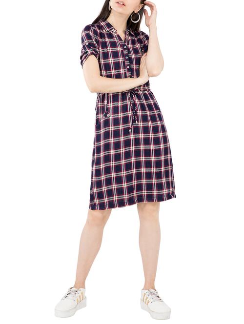 navy blue checkered a-line dress - 15163500 - Very Small Image - 1