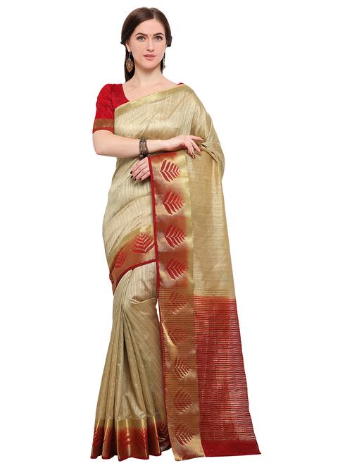 beige tussar silk saree with blouse - 15164892 - Very Small Image - 1