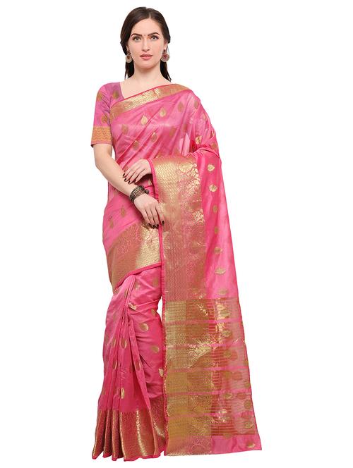 pink silk blend banarasi saree with blouse - 15164935 - Very Small Image - 1