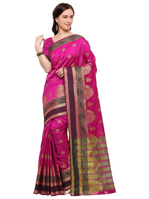 magenta silk blend banarasi saree with blouse - 15164952 - Very Small Image - 1