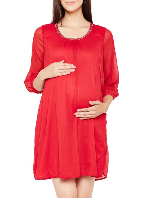 red maternity wear dress - 15165527 - Very Small Image - 1
