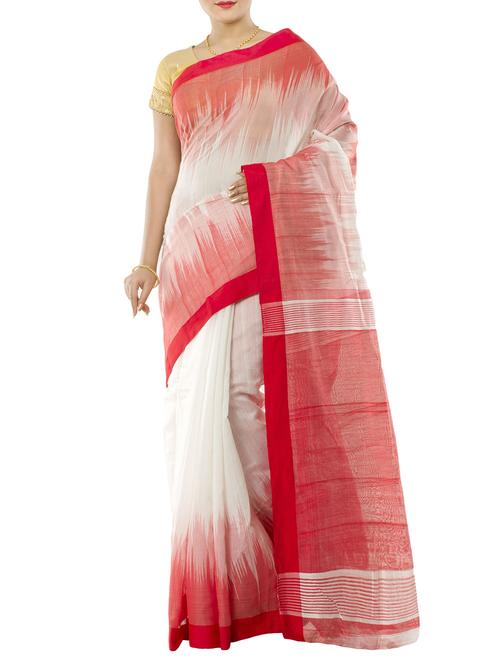 white cotton silk handloom saree with blouse - 15167832 - Very Small Image - 1