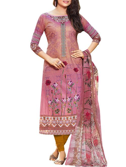 pink cotton unstitched churidaar suit - 15168405 - Very Small Image - 1