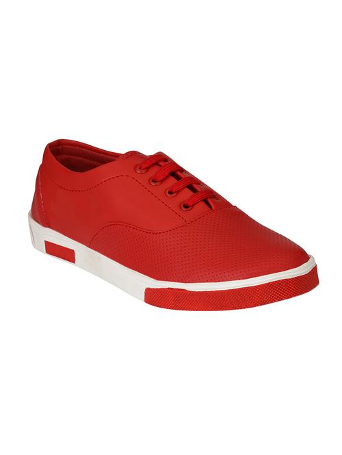 red leatherette lace up sneaker - 15168648 - Very Small Image - 1
