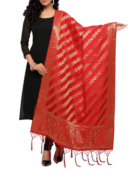 red poly silk banarasi dupatta - 15168868 - Very Small Image - 1