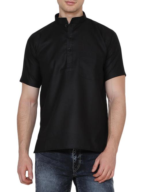 black cotton short kurta - 15170697 - Very Small Image - 1