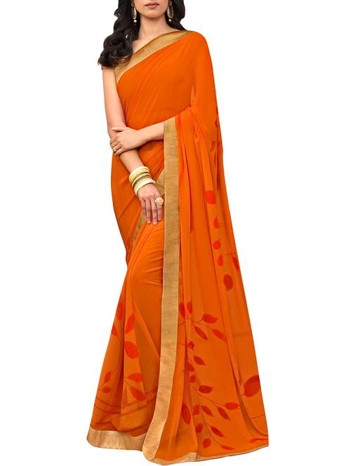orange georgette printed saree with blouse - 15170885 - Very Small Image - 1