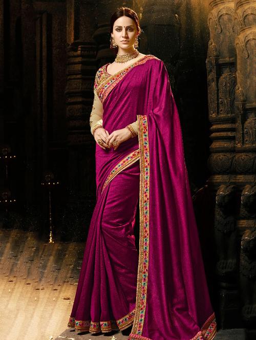 purple bordered  saree with blouse - 15171239 - Very Small Image - 1