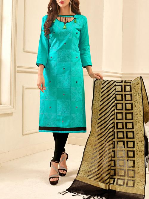 blue embroidered unstitched churidaar suit - 15171552 - Very Small Image - 1