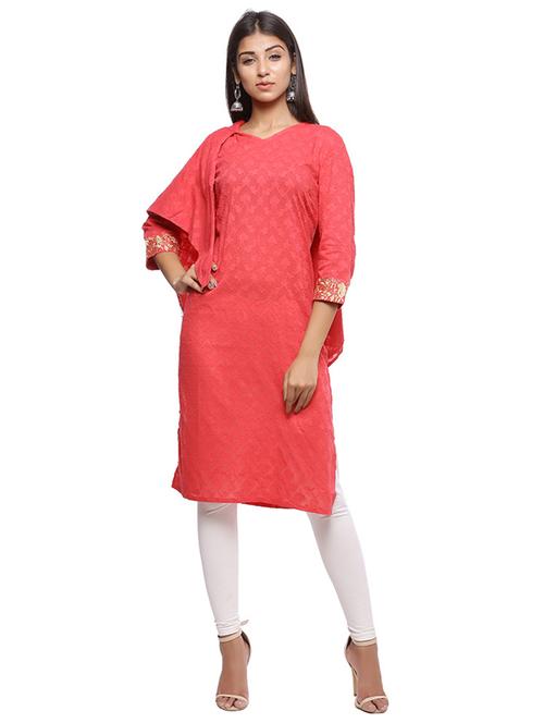 red cotton straight solid kurta - 15171707 - Very Small Image - 1