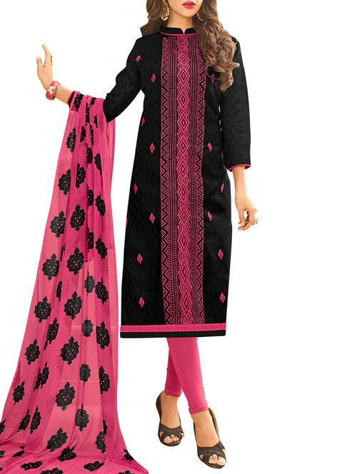 black embroidered unstitched churidaar suit - 15172240 - Very Small Image - 1