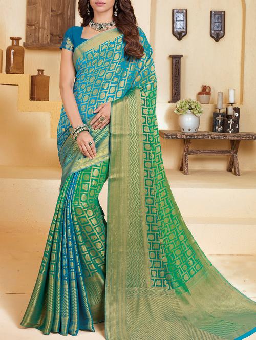 golden zari woven saree with blouse - 15173582 - Very Small Image - 1