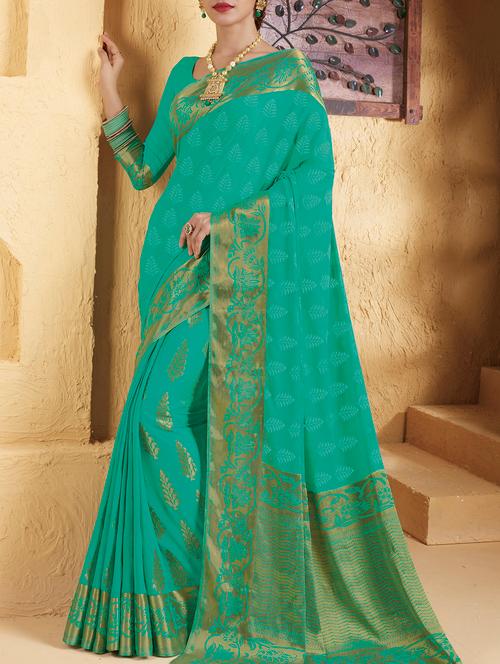 golden zari woven saree with blouse - 15173592 - Very Small Image - 1