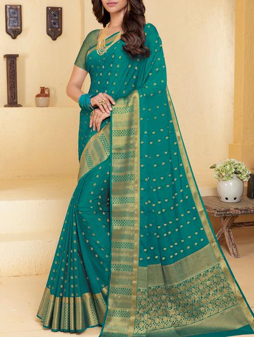 golden zari woven saree with blouse - 15173602 - Very Small Image - 1