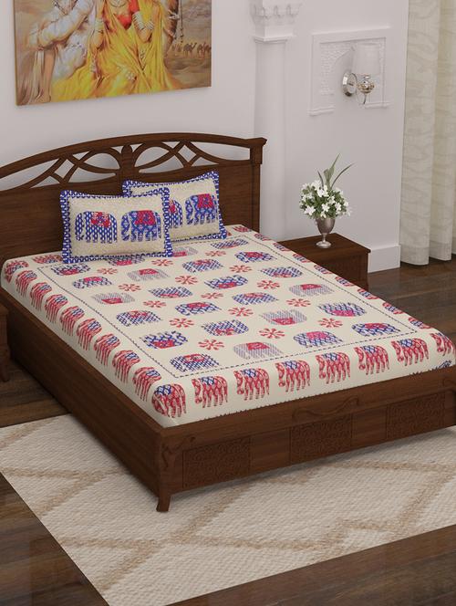 152 tc 100% cotton traditional rajasthani double bedsheet with 2 pillow covers - 15175730 - Very Small Image - 1