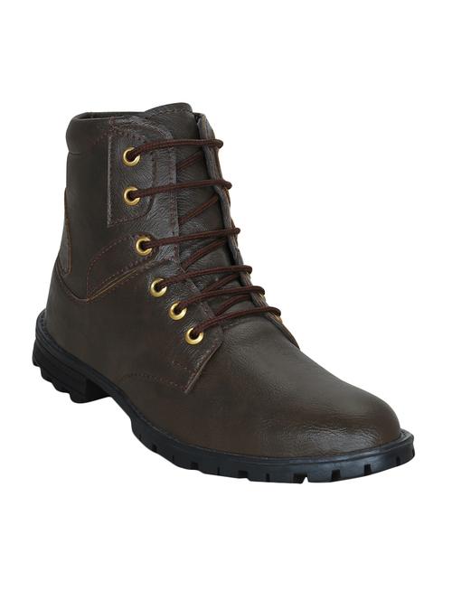 brown leatherette high ankle boot - 15175855 - Very Small Image - 1