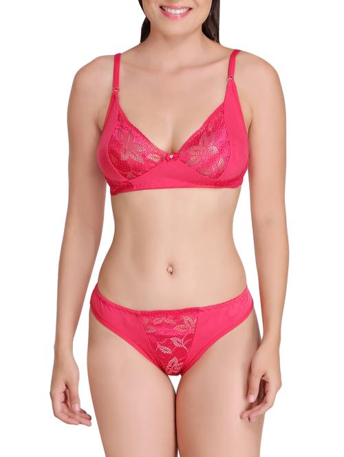 pink solid rayon bras and panty set - 15176838 - Very Small Image - 1