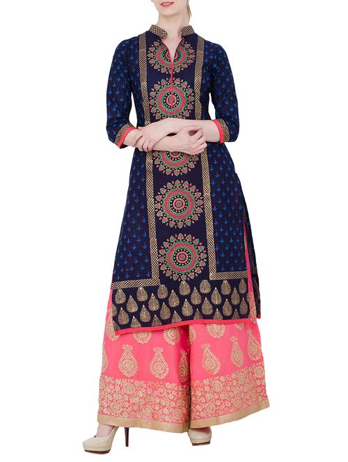 blue cotton straight kurta - 15177984 - Very Small Image - 1