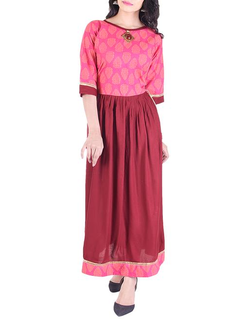 red rayon flared kurta - 15178339 - Very Small Image - 1