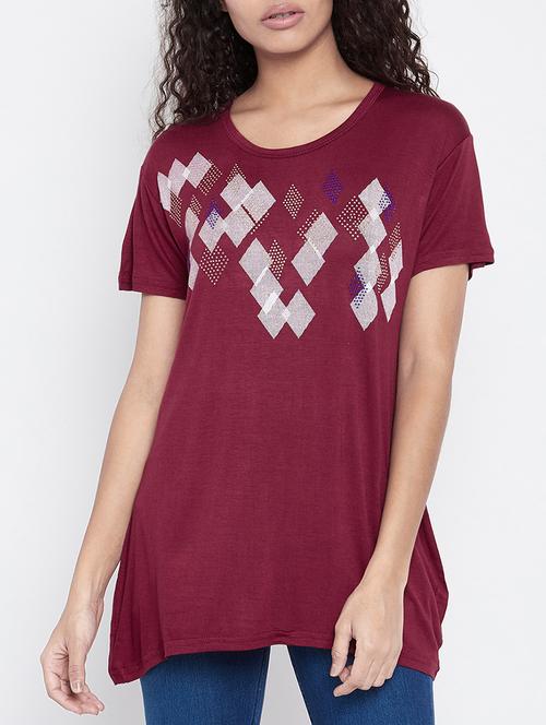 purple hosery geometric printed tee - 15179016 - Very Small Image - 1
