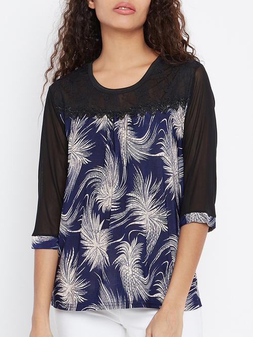 navy blue printed top - 15179021 - Very Small Image - 1