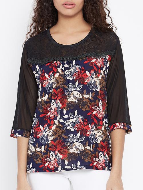 navy blue printed lace work top - 15179023 - Very Small Image - 1