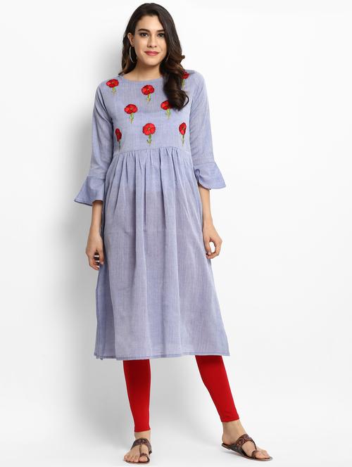 blue chanderi aline kurta - 15179141 - Very Small Image - 1