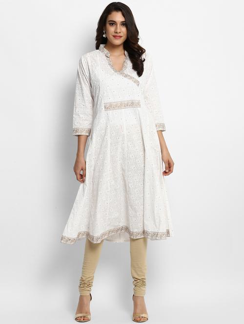 white cotton anarkali kurta - 15179143 - Very Small Image - 1