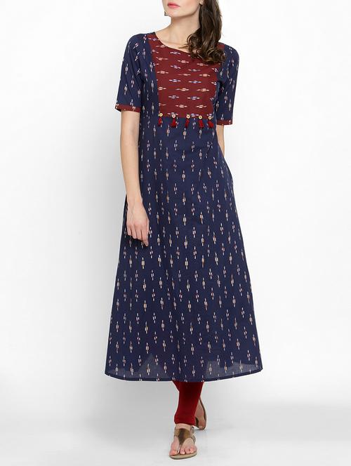 blue cotton aline kurta - 15179871 - Very Small Image - 1