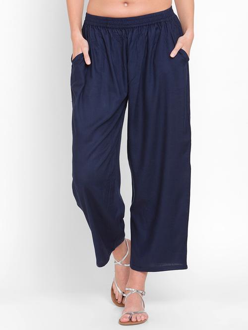 navy blue rayon palazzo - 15179878 - Very Small Image - 1