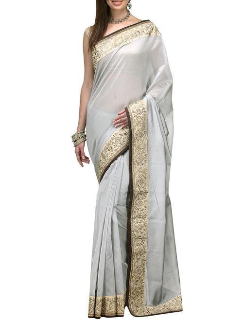 grey chanderi saree with blouse - 15180736 - Very Small Image - 1