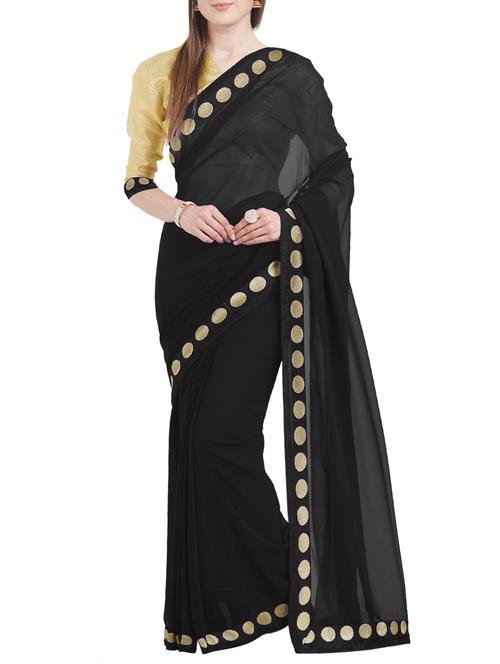 black georgette bordered saree with blouse - 15180882 - Very Small Image - 1
