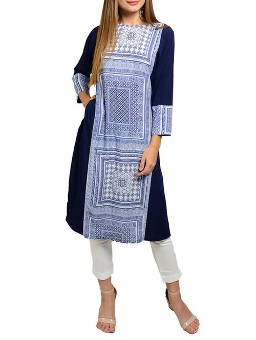 blue cotton straight kurta - 15181922 - Very Small Image - 1