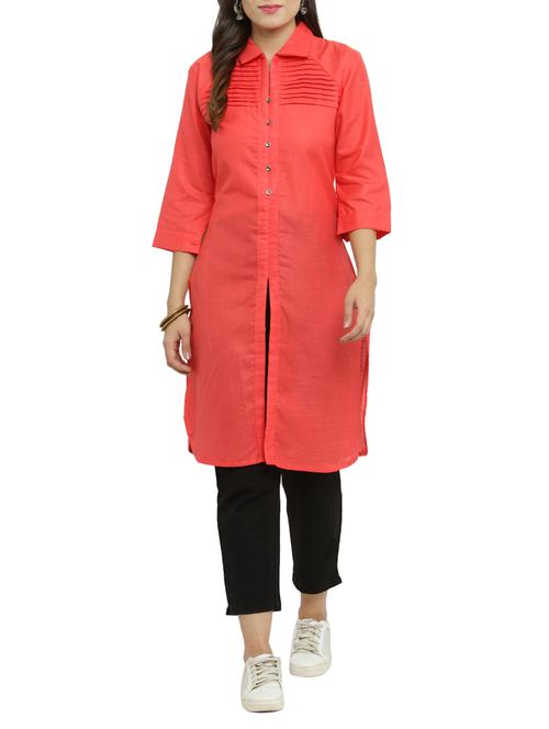 shirt collar pin tucks kurta with pant set - 15182787 - Very Small Image - 1