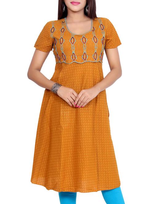 orange cotton flared kurta - 15184545 - Very Small Image - 1