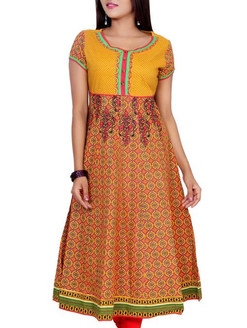 yellow cotton anarkali kurta - 15184552 - Very Small Image - 1