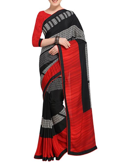black printed saree with blouse - 15185674 - Very Small Image - 1