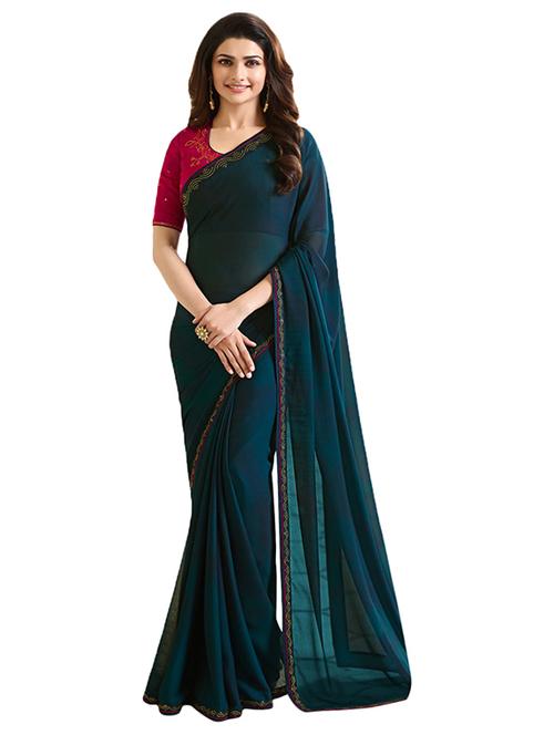 turquoise silk bordered saree with blouse - 15185738 - Very Small Image - 1