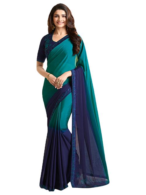 blue silk ombre saree with blouse - 15185742 - Very Small Image - 1