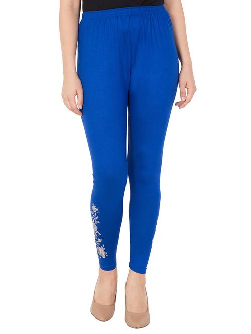 blue solid cotton embroidered leggings - 15186516 - Very Small Image - 1