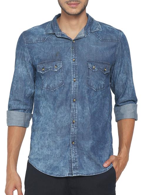 blue cotton casual shirt - 15187167 - Very Small Image - 1