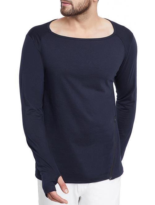 navy blue cotton blend thumb hole t-shirt - 15187332 - Very Small Image - 1