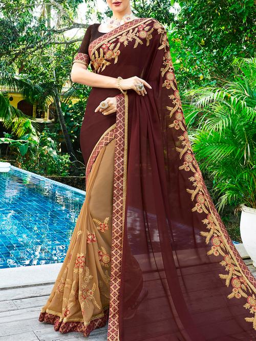 embroidered half and half saree with blouse - 15189107 - Very Small Image - 1
