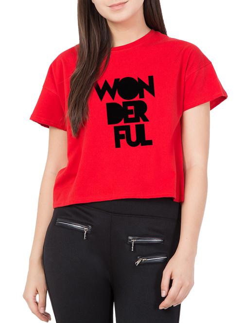 red cotton slogan printed tee - 15189681 - Very Small Image - 1